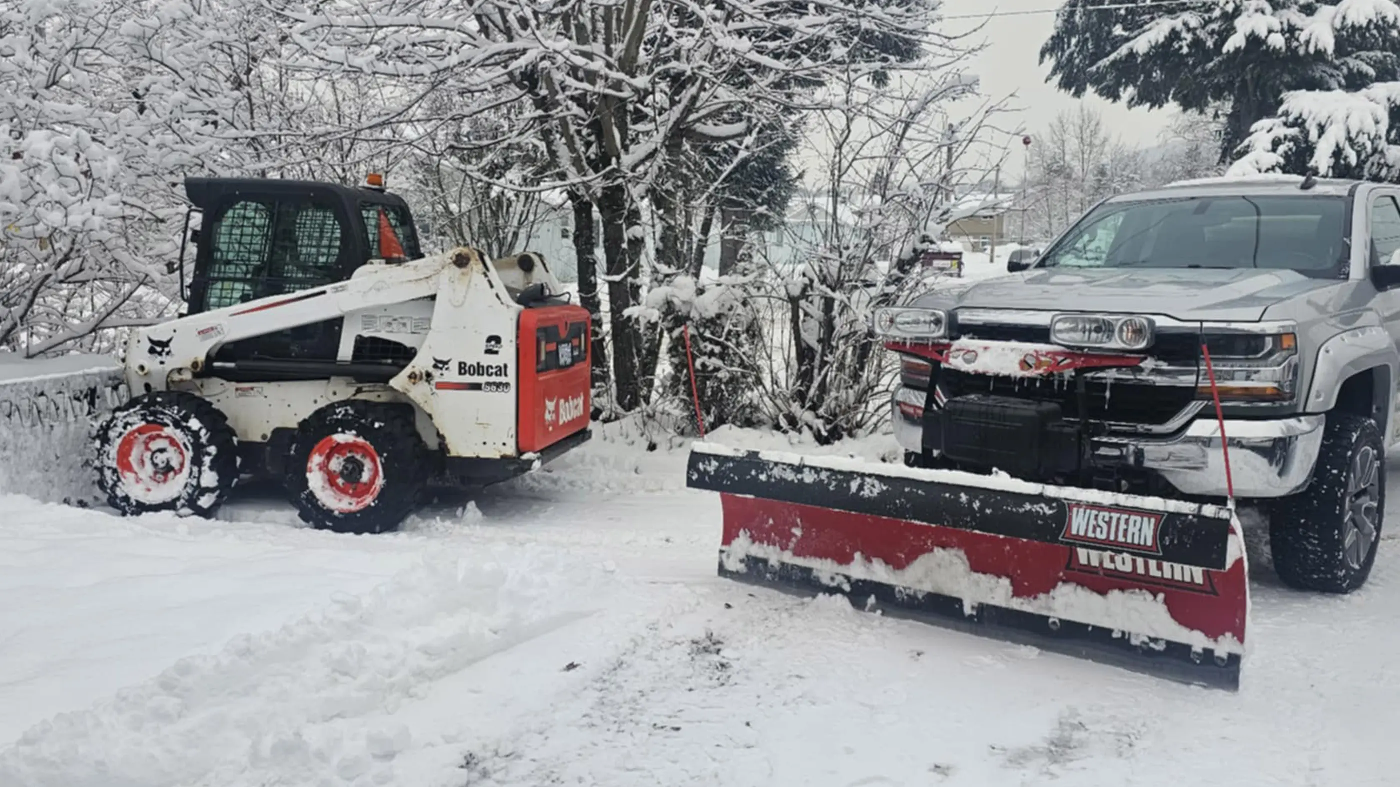 Snow Clearing Skid Steer & Plow Truck